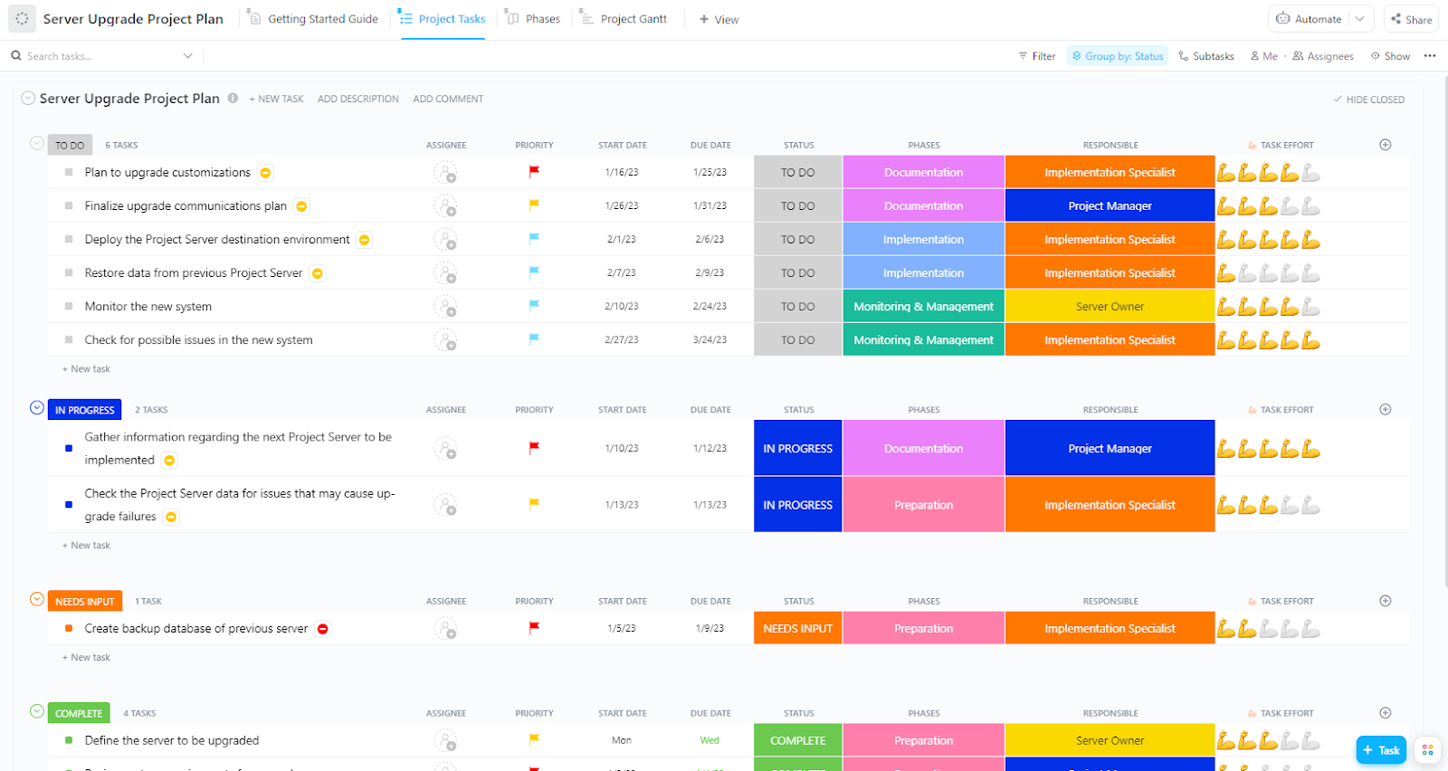 ClickUp Server Upgrade Project Plan Template